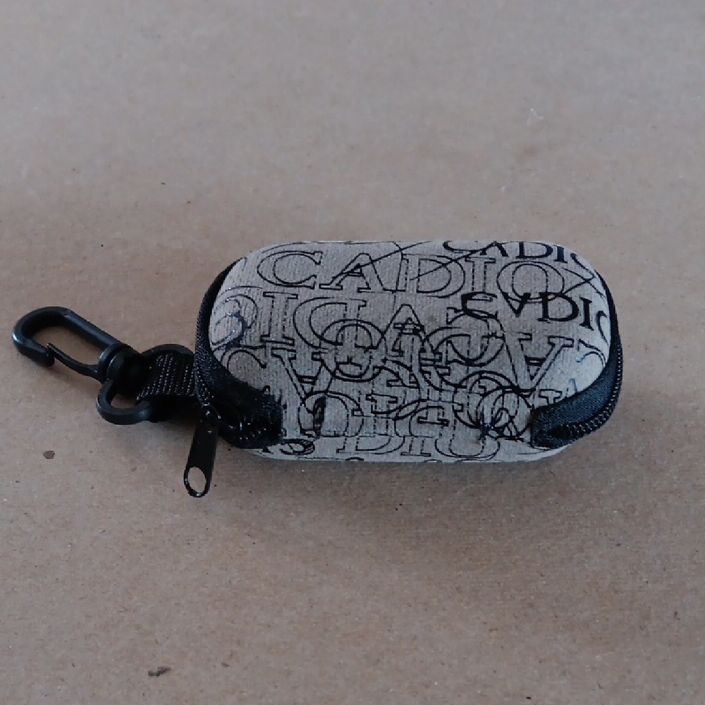 Beige and Black Logo Keychain Pouch